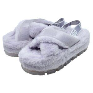 UGG~Fuzzita Clear Platform~LAVENDER PURPLE SHEARLING SLIPPERS~SIZE 8
